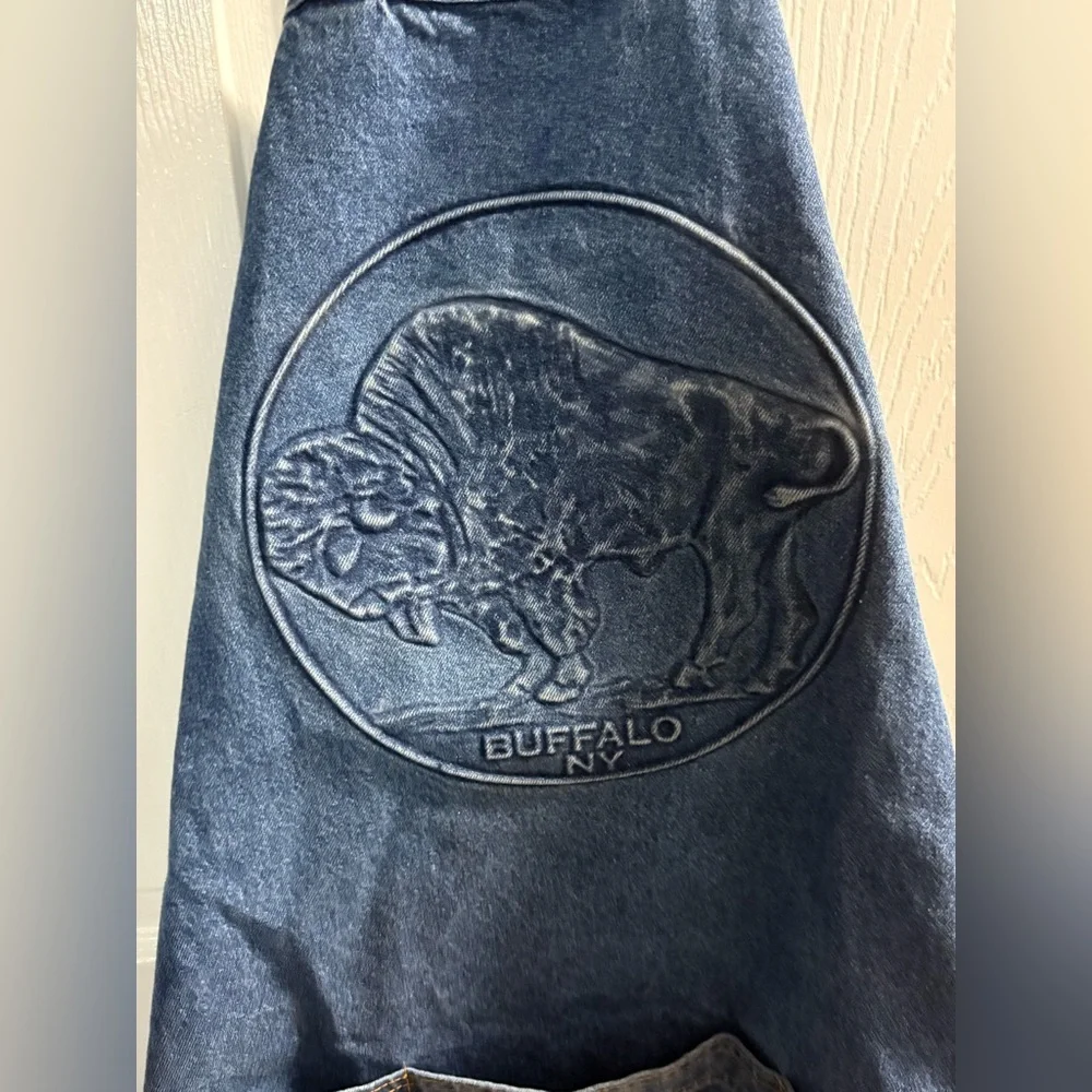 VTG TYCA Patriotic Embossed Buffalo New York USA Denim Blue Apron Heavy Duty
